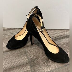 Max Mara Black Suede Open Toe Pumps Ankle Strap Authentic Size EU 40 US 9…